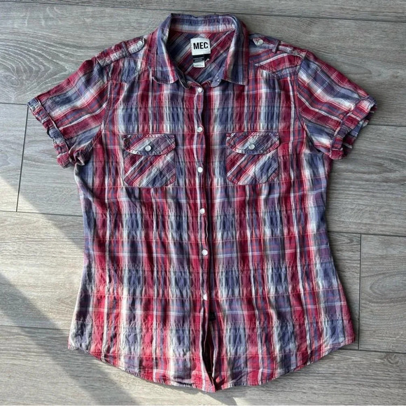 MEC Short  Sleeve Snap Button Plaid Western Shirt - Picture 4 of 15